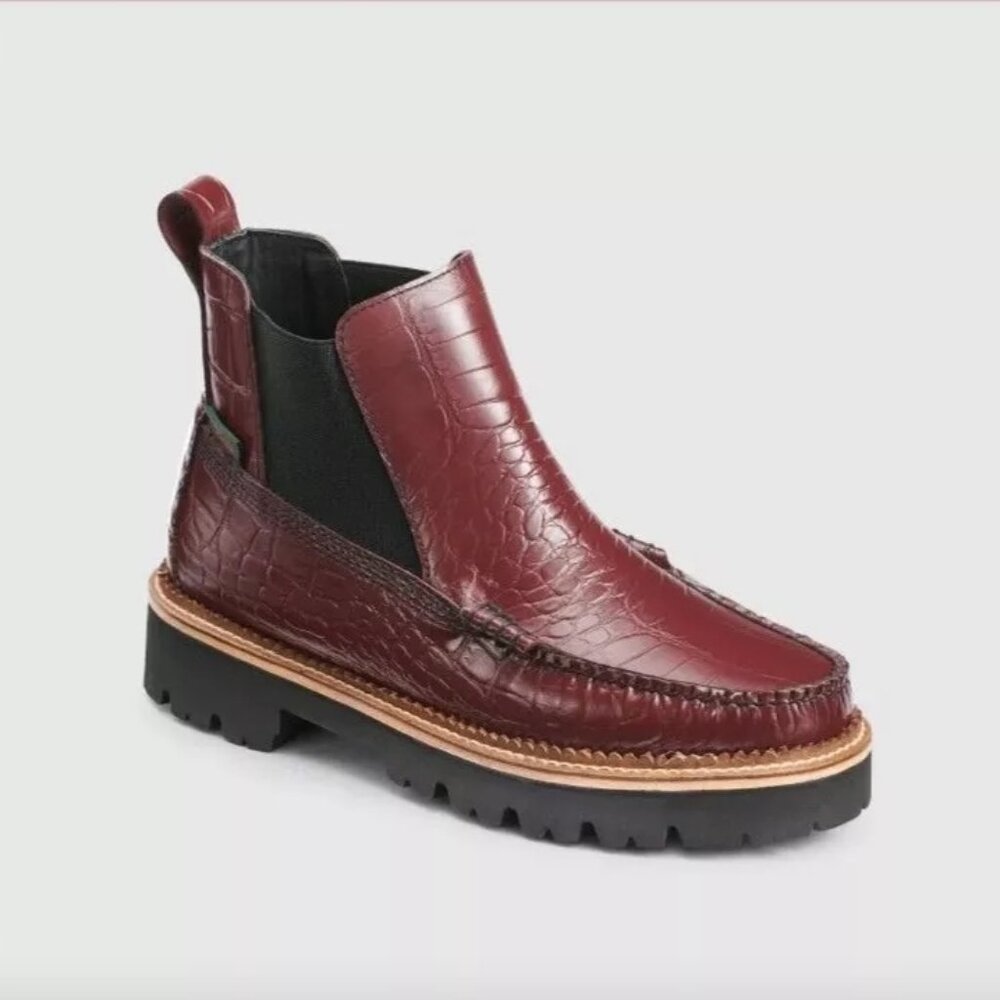 Anthropologie G.H.Bass Weejuns Chelsea Croc Lug Boot Wine Leather 8.5 8 NIB